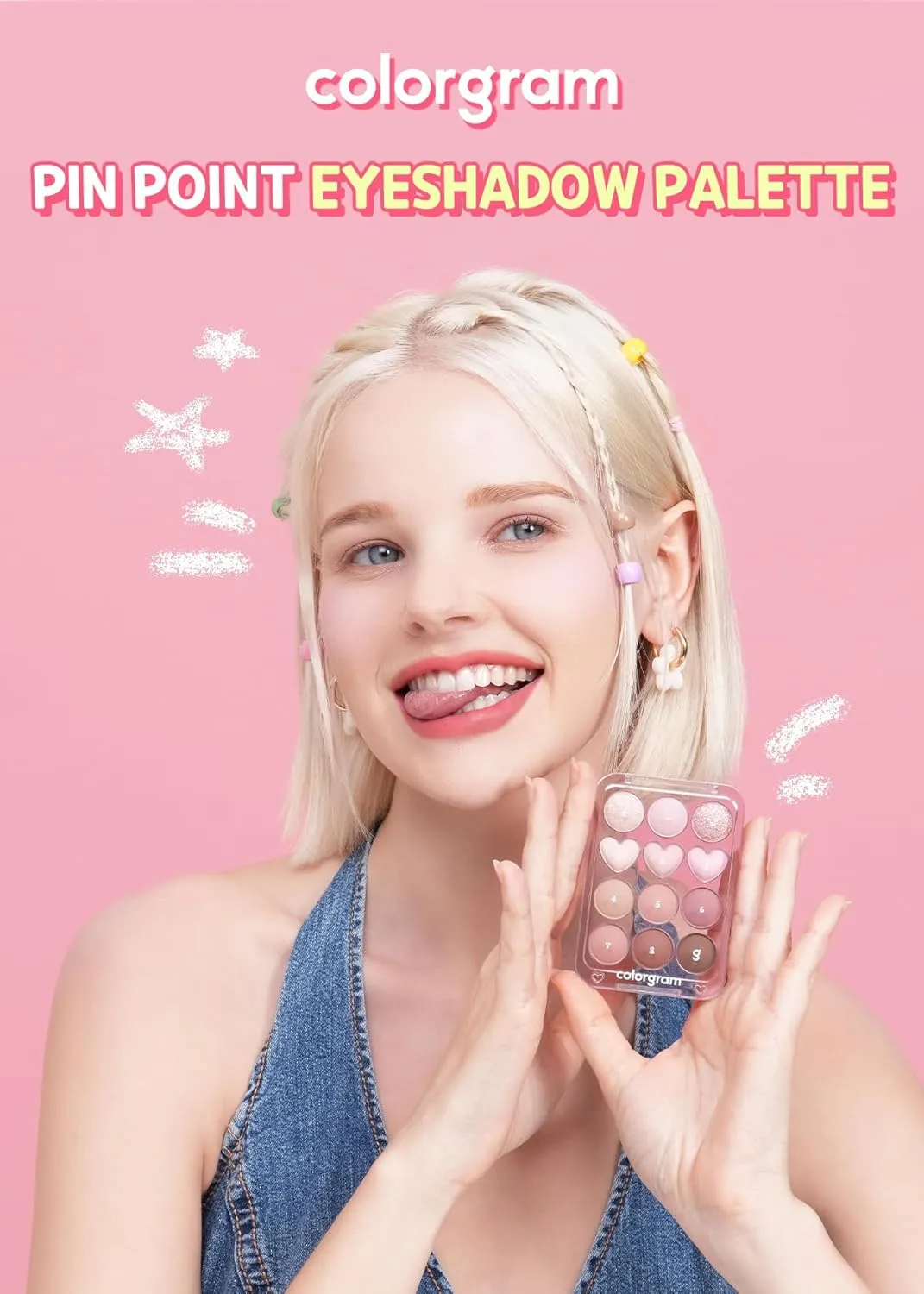 COLORGRAM Pin Point Eyeshadow Palette 02 Pink Mauve= | Ultra-Blendable Matte, Glitter, Shimmer Shades for Daily Makeup | K-Beauty Eye Palette with Easy-to-Use Calculator Design