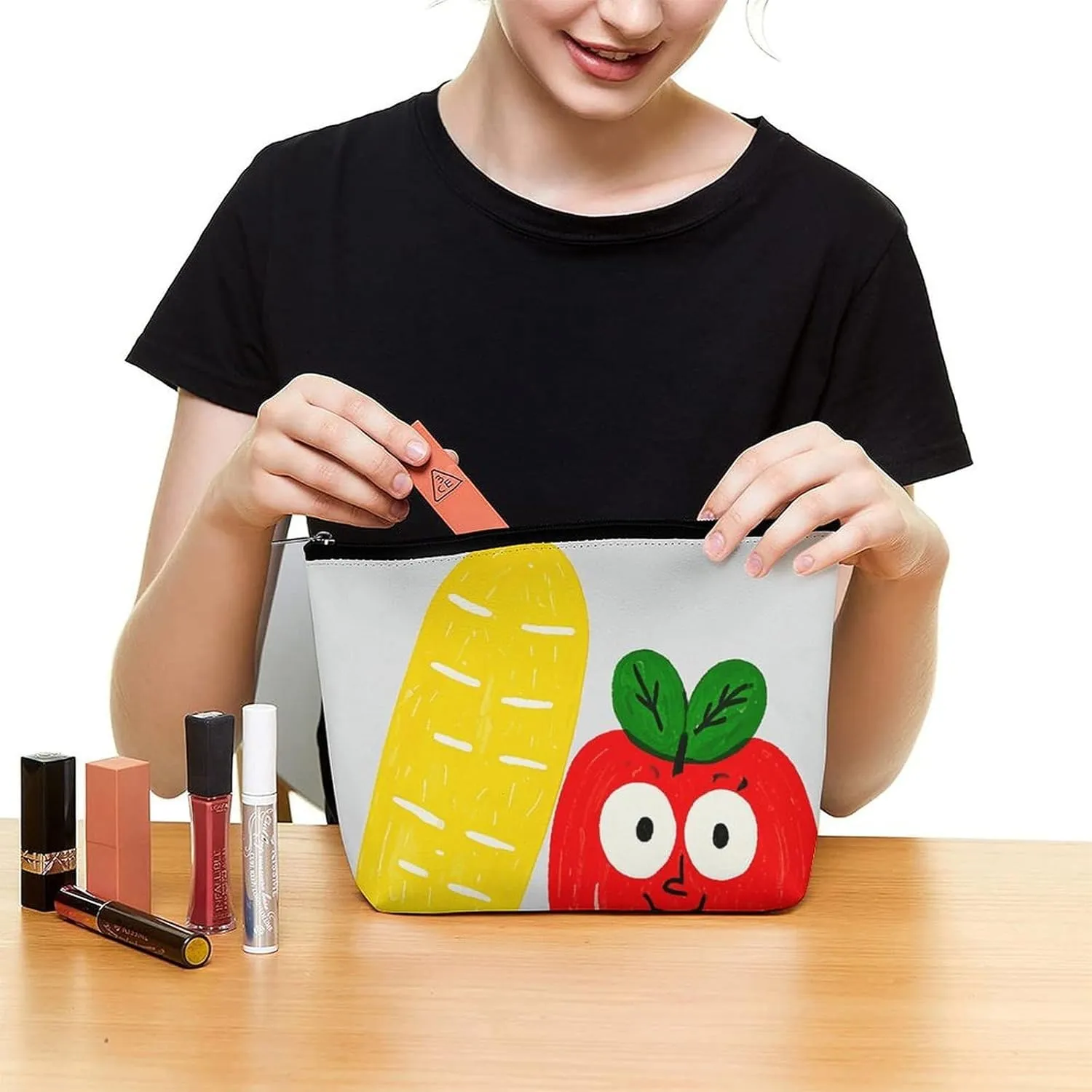 Cosmetic Bag Makeup Bags for Women Portable Makeup Bag Cartoon Vegetable Fruit Makeup Case Travel Toiletry Bag for Travel Accessories