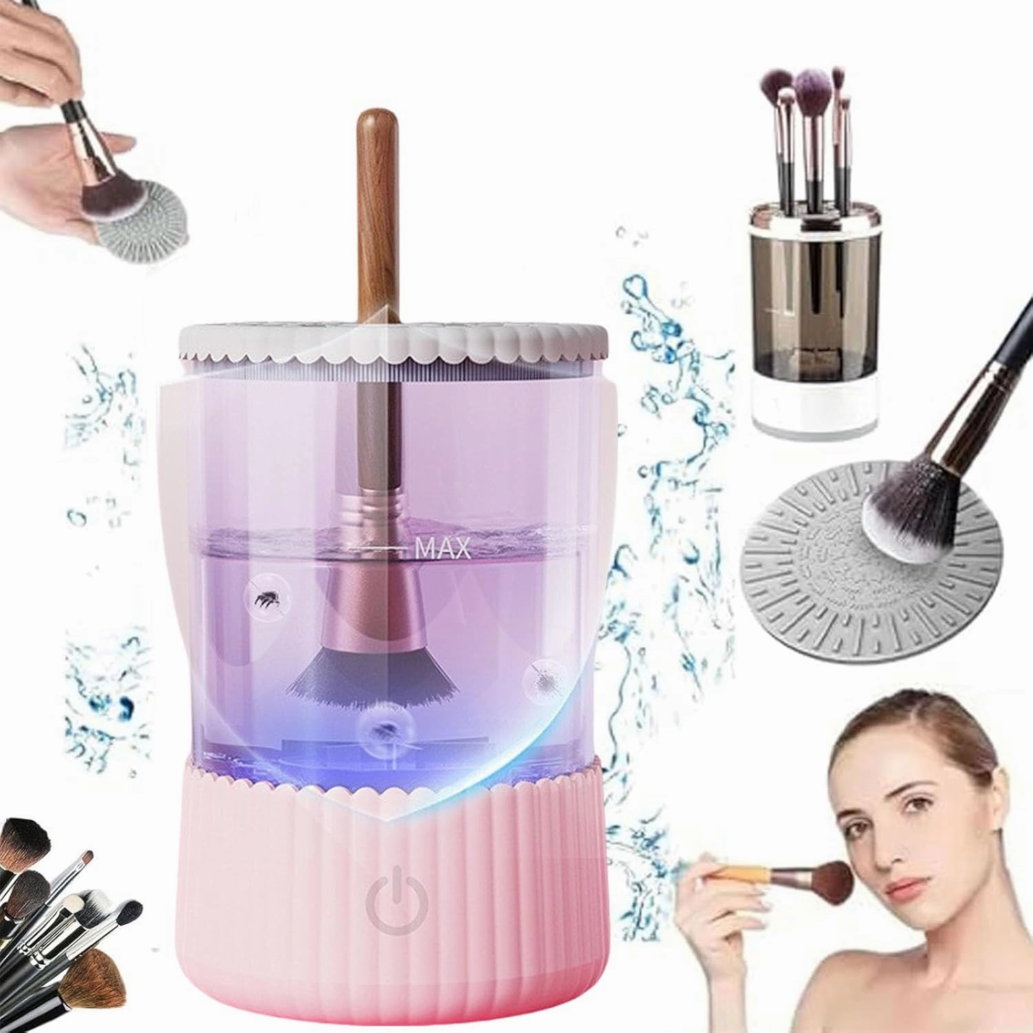 Cozy Luna Beauty Swirl Electric Automatic Makeup Brush Cleaner for All Size Brushes (1PCS - Pink)