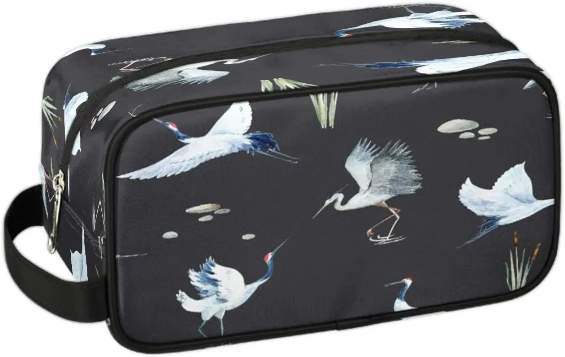 Cranes Travel Toiletry Bag for Women Men Small Cosmetic Makeup Organizer Water Resistant Shaving Bag Portable Make Up Bag Storage Bags with Handle