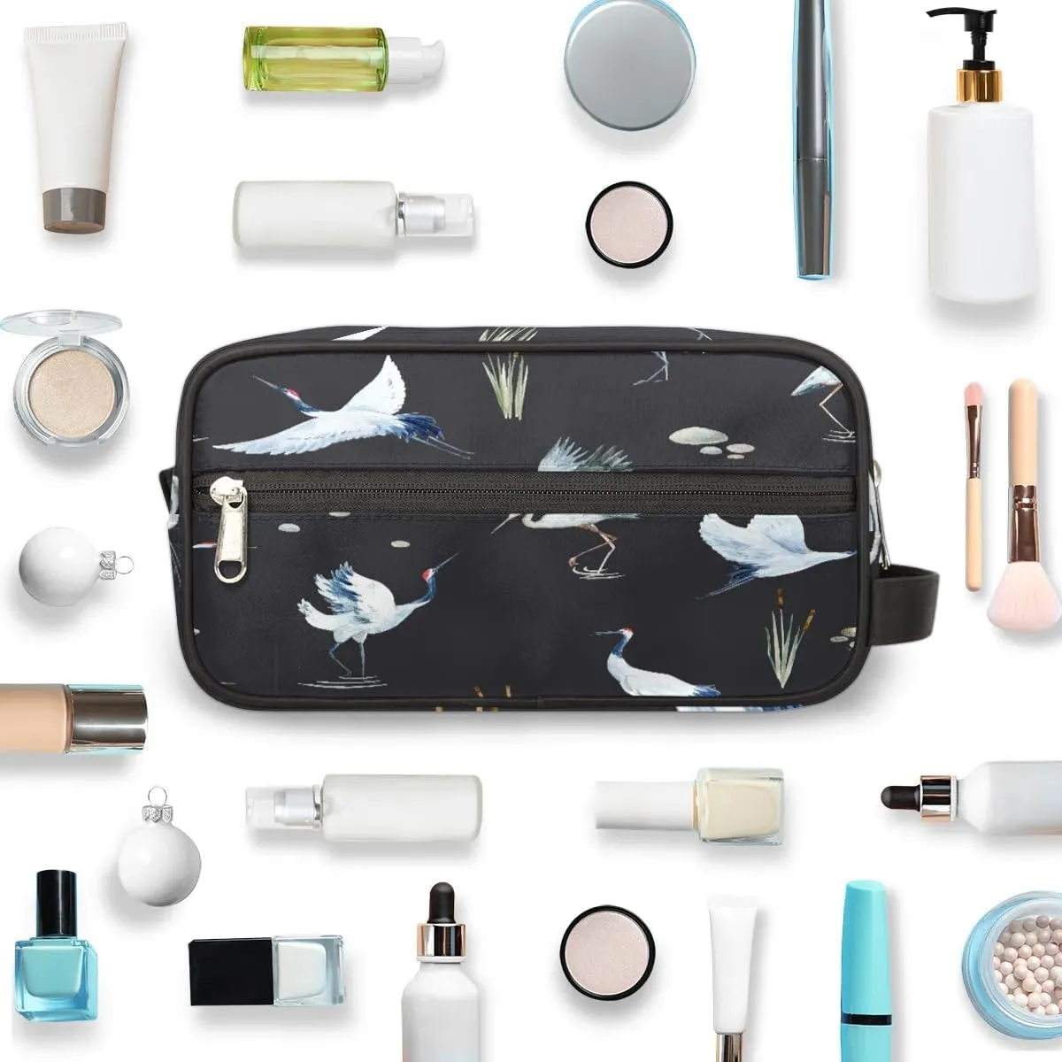 Cranes Travel Toiletry Bag for Women Men Small Cosmetic Makeup Organizer Water Resistant Shaving Bag Portable Make Up Bag Storage Bags with Handle