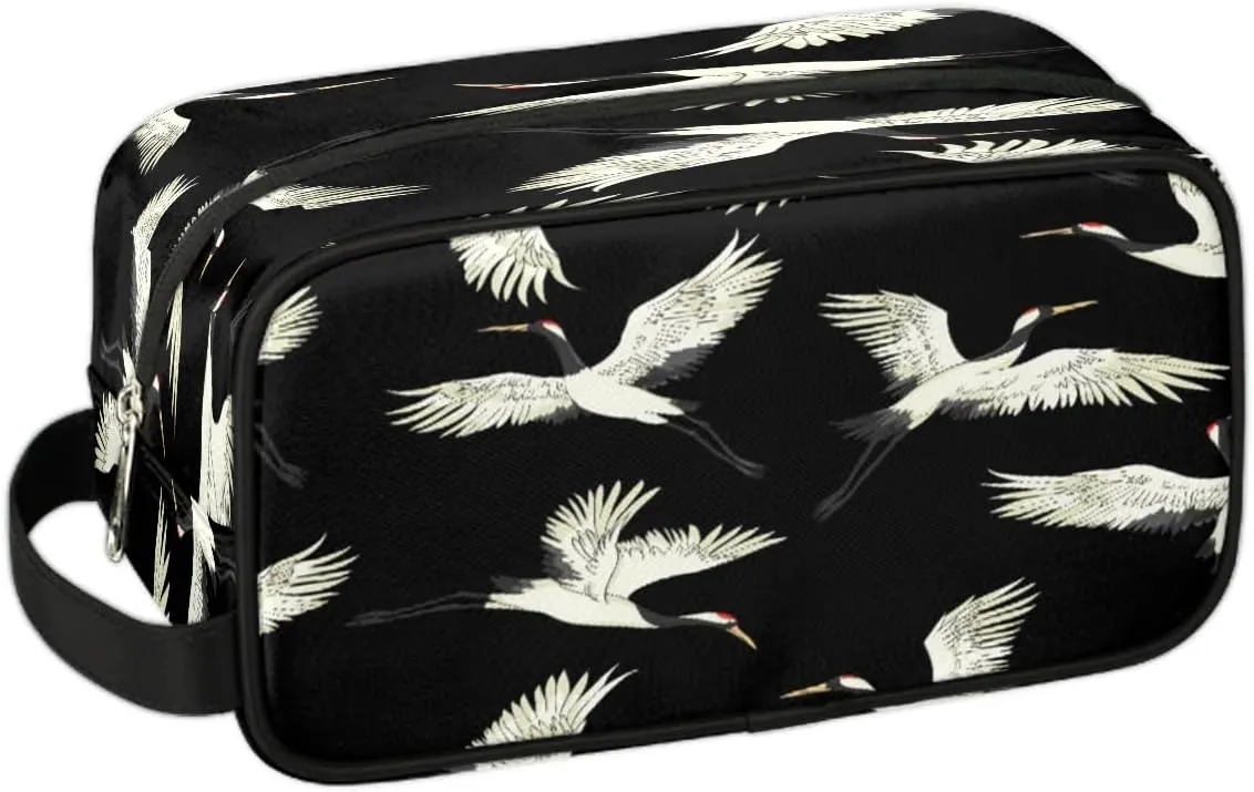 Cute Crane Travel Toiletry Bag for Women Men Small Cosmetic Makeup Organizer Water Resistant Shaving Bag Portable Make Up Bag Storage Bags with Handle
