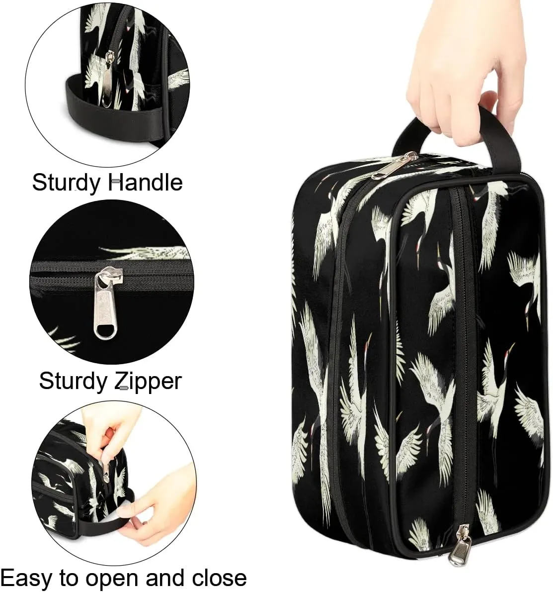 Cute Crane Travel Toiletry Bag for Women Men Small Cosmetic Makeup Organizer Water Resistant Shaving Bag Portable Make Up Bag Storage Bags with Handle