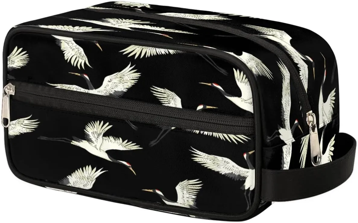 Cute Crane Travel Toiletry Bag for Women Men Small Cosmetic Makeup Organizer Water Resistant Shaving Bag Portable Make Up Bag Storage Bags with Handle