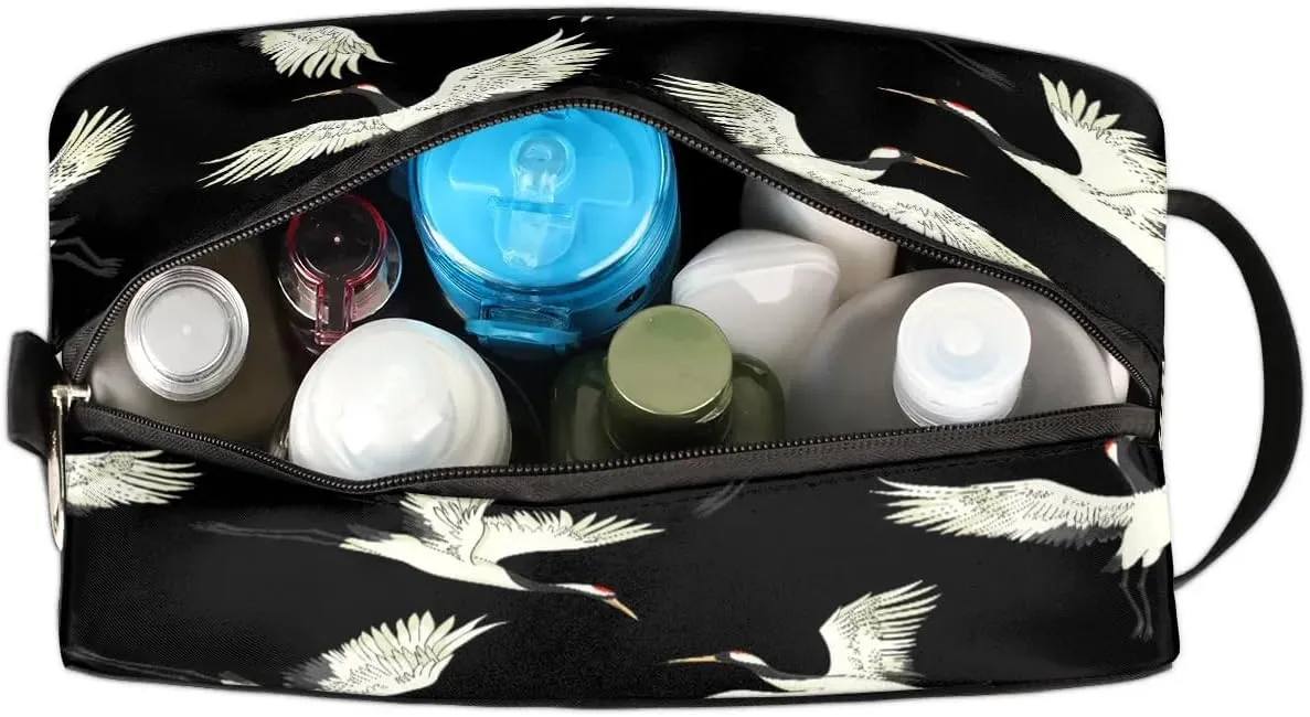 Cute Crane Travel Toiletry Bag for Women Men Small Cosmetic Makeup Organizer Water Resistant Shaving Bag Portable Make Up Bag Storage Bags with Handle