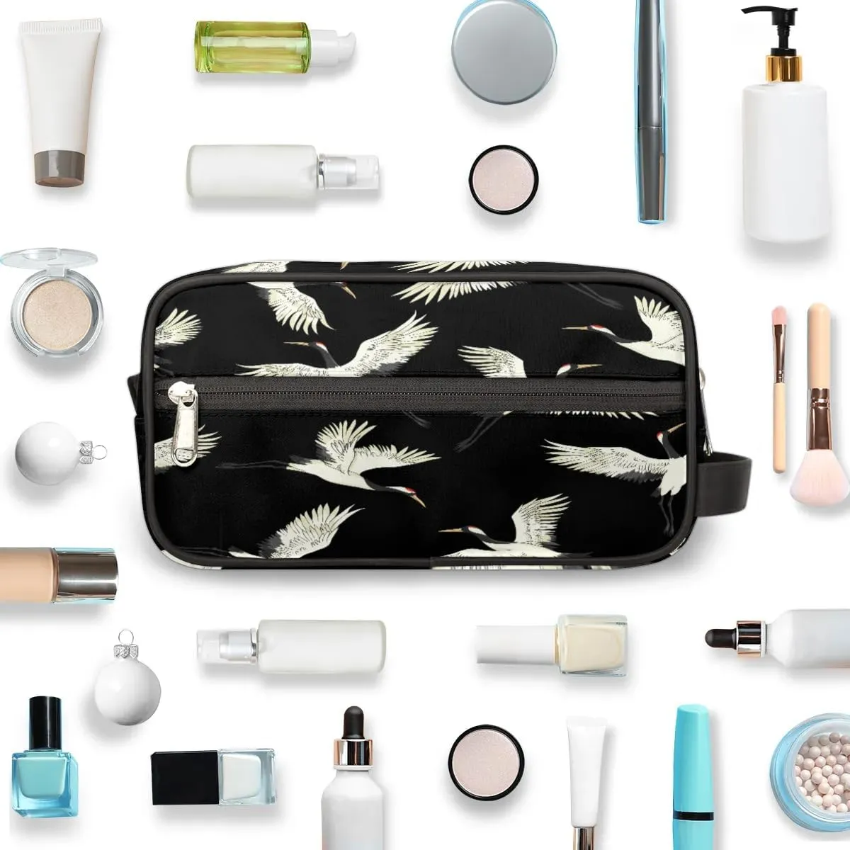 Cute Crane Travel Toiletry Bag for Women Men Small Cosmetic Makeup Organizer Water Resistant Shaving Bag Portable Make Up Bag Storage Bags with Handle