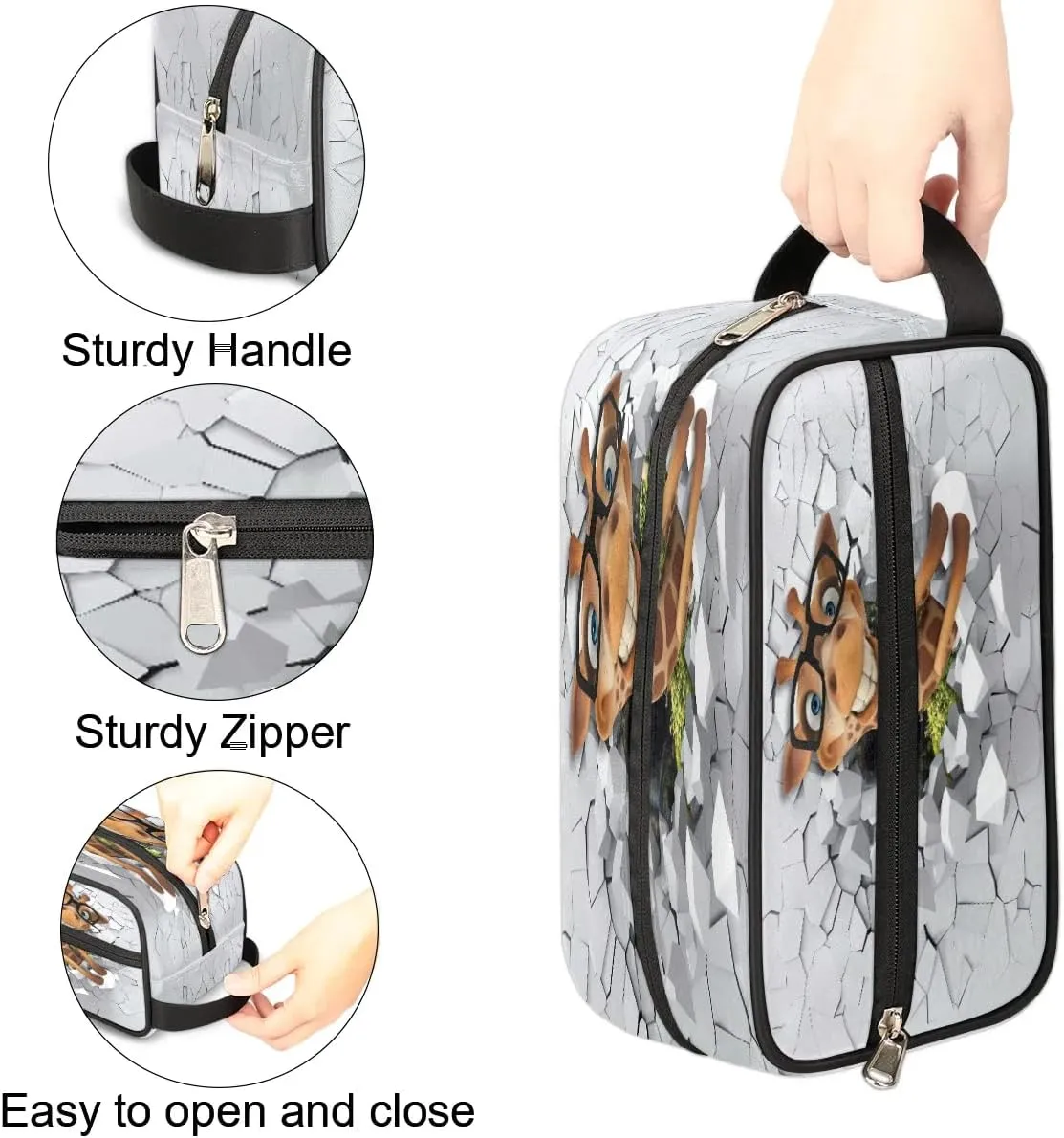 Cute Giraffe Travel Toiletry Bag for Women Men Small Cosmetic Makeup Organizer Water Resistant Shaving Bag Portable Make Up Bag Storage Bags with Handle