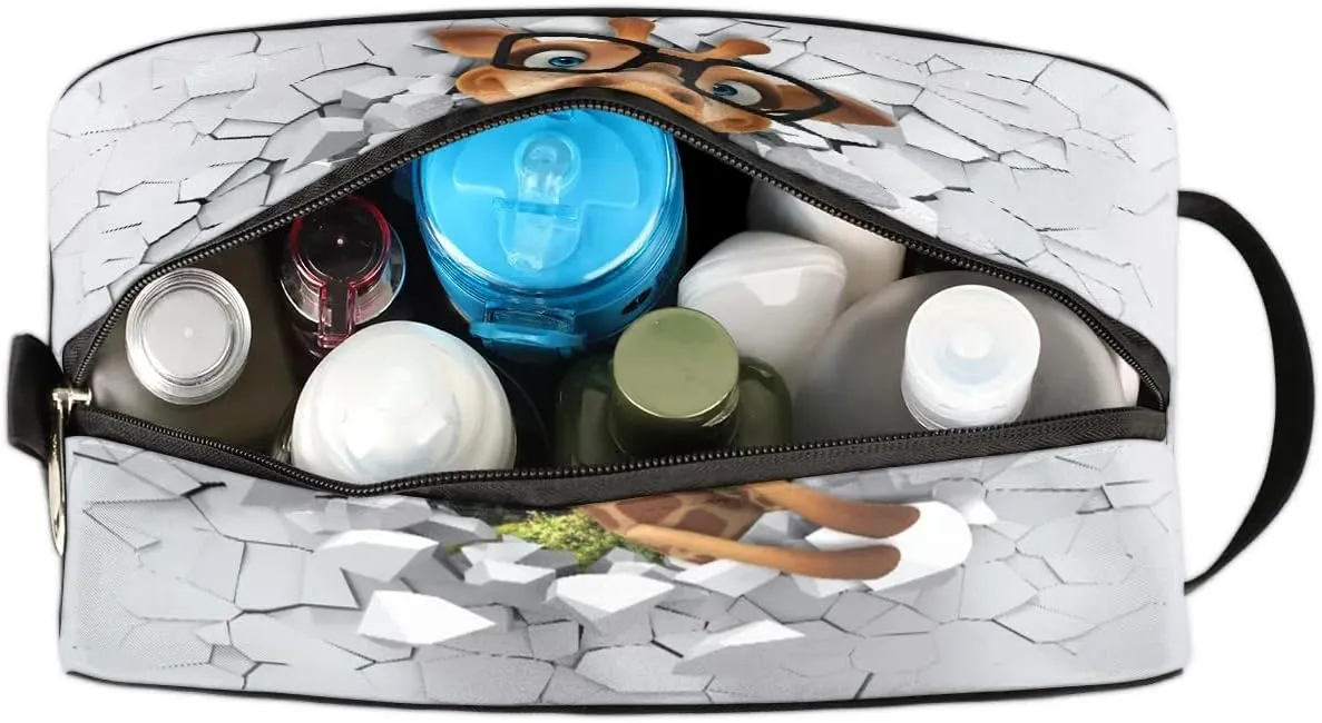 Cute Giraffe Travel Toiletry Bag for Women Men Small Cosmetic Makeup Organizer Water Resistant Shaving Bag Portable Make Up Bag Storage Bags with Handle