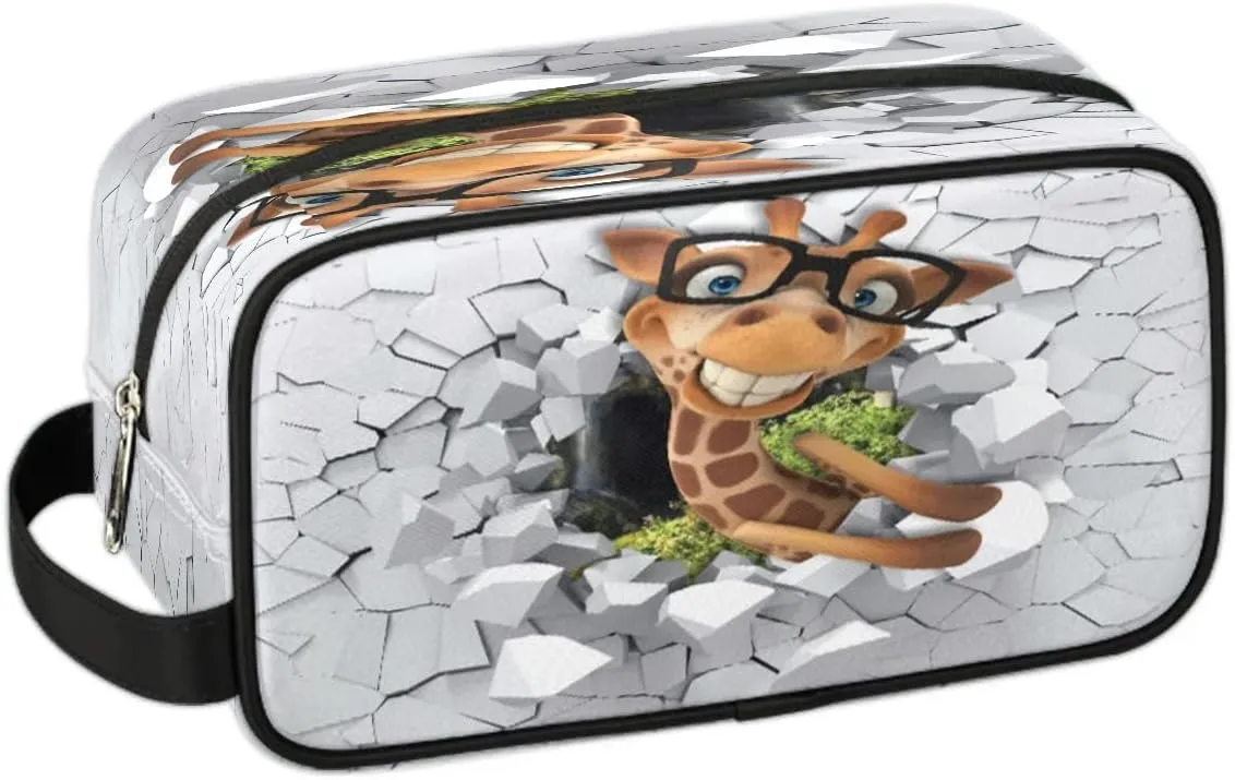 Cute Giraffe Travel Toiletry Bag for Women Men Small Cosmetic Makeup Organizer Water Resistant Shaving Bag Portable Make Up Bag Storage Bags with Handle