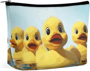 Cute Yellow Rubber Ducky PU Leather Travel Makeup Bag Mini Pocket Cosmetic Bag for Women Portable Handbag Closure Organizer Makeup Case Toiletry Bag