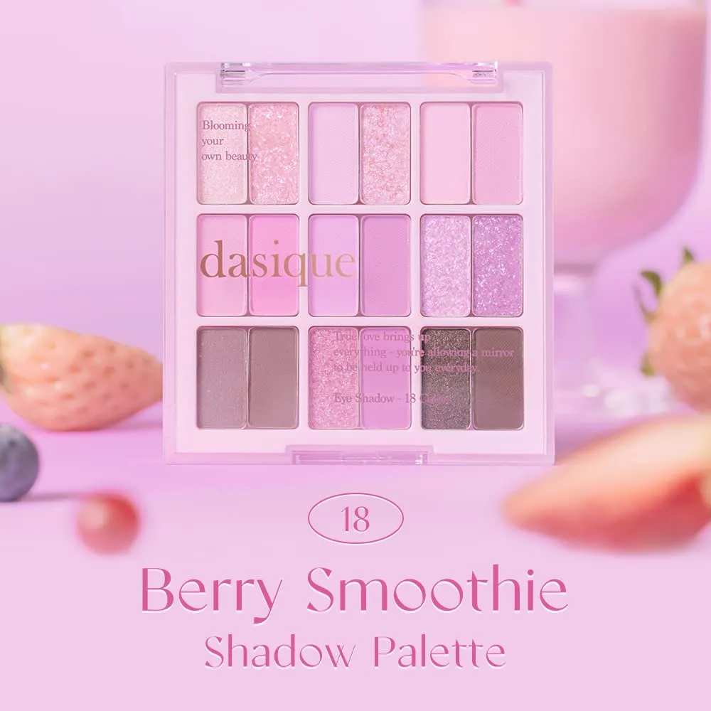 Dasique Shadow Palette #18 Berry Smoothie l Vegan, Cruelty-Free l 18 Blendable Shades in Smooth Matte and Shimmer Finishes with Gorgeous Pearls