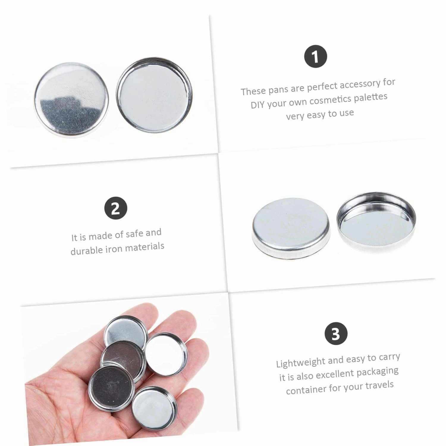 Didiseaon 90pcs Empty Round Metal Pans for Makeup Versatile Blusher Eyeshadow Containers Cosmetic Accessories for Travel Home Use