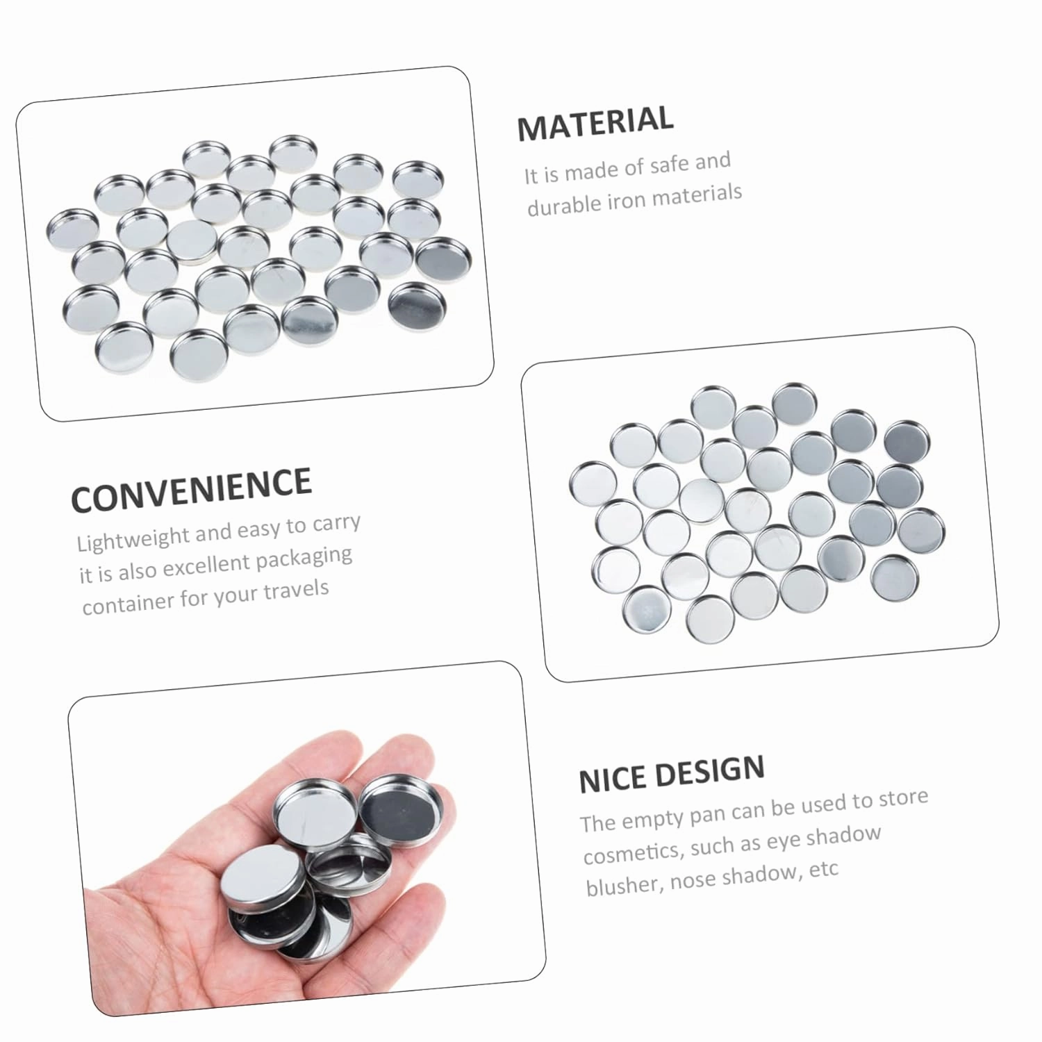Didiseaon 90pcs Empty Round Metal Pans for Makeup Versatile Blusher Eyeshadow Containers Cosmetic Accessories for Travel Home Use
