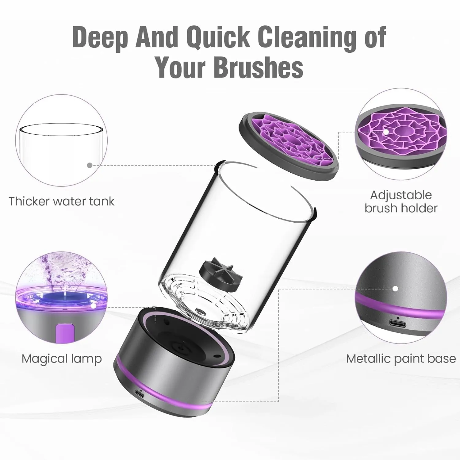 Electric Makeup Brush Cleaner Machine - Automatic Make Up Brush Washer with 7000RPM Deep Cleaning, Portable Cosmetic Brush Cleaner for All Brush Types, Includes Silicone Mat & Type-C Charging