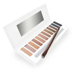 Eyeshadow Palette & Double-ended Brush - Matte & Shimmer 12 Colors - Best for Natural, Bronzed or Smokey Eye Makeup - Highly Pigmented, Vegan, Cruelty Free