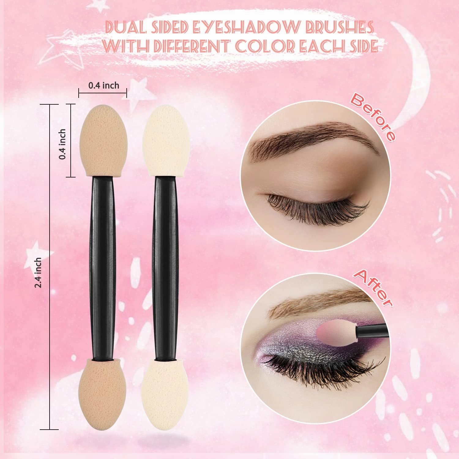 Eyeshadow Applicators Double Sided, 50PCS Eyeshadow Brush 2.4 Inch Makeup Applicator Sticks for Women Girls, Black