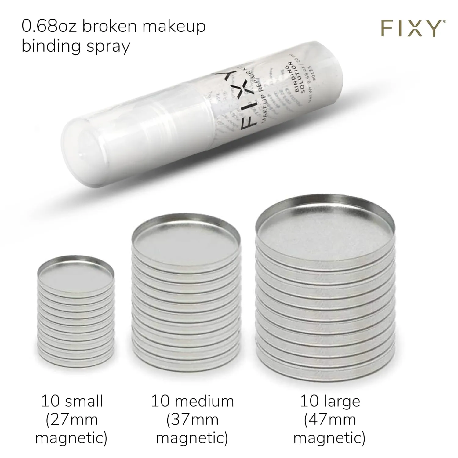 FIXY Ultimate Makeup Refill Kit: Includes 30 Round Empty Magnetic Pans & a Powder Binder Spray | Repurpose your Eyeshadow, Blush, Bronzer, Highlighter & More | Vegan & Cruelty-Free