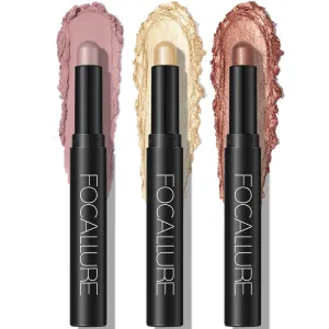 FOCALLURE 3 Pcs Cream Eyeshadow Sticks, Shimmer Eyeshadow Pencil Crayons, High Pigmented Crease-proof Eye Shadow Brightener Sets, Long Lasting Eye Shadow Highlighter (Burning Sky)