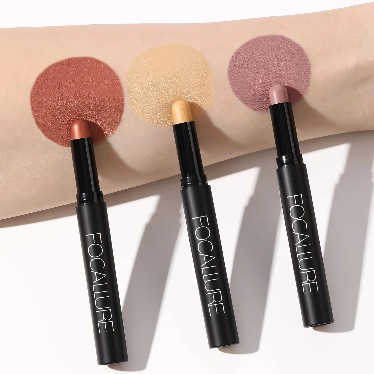 FOCALLURE 3 Pcs Cream Eyeshadow Sticks, Shimmer Eyeshadow Pencil Crayons, High Pigmented Crease-proof Eye Shadow Brightener Sets, Long Lasting Eye Shadow Highlighter (Burning Sky)
