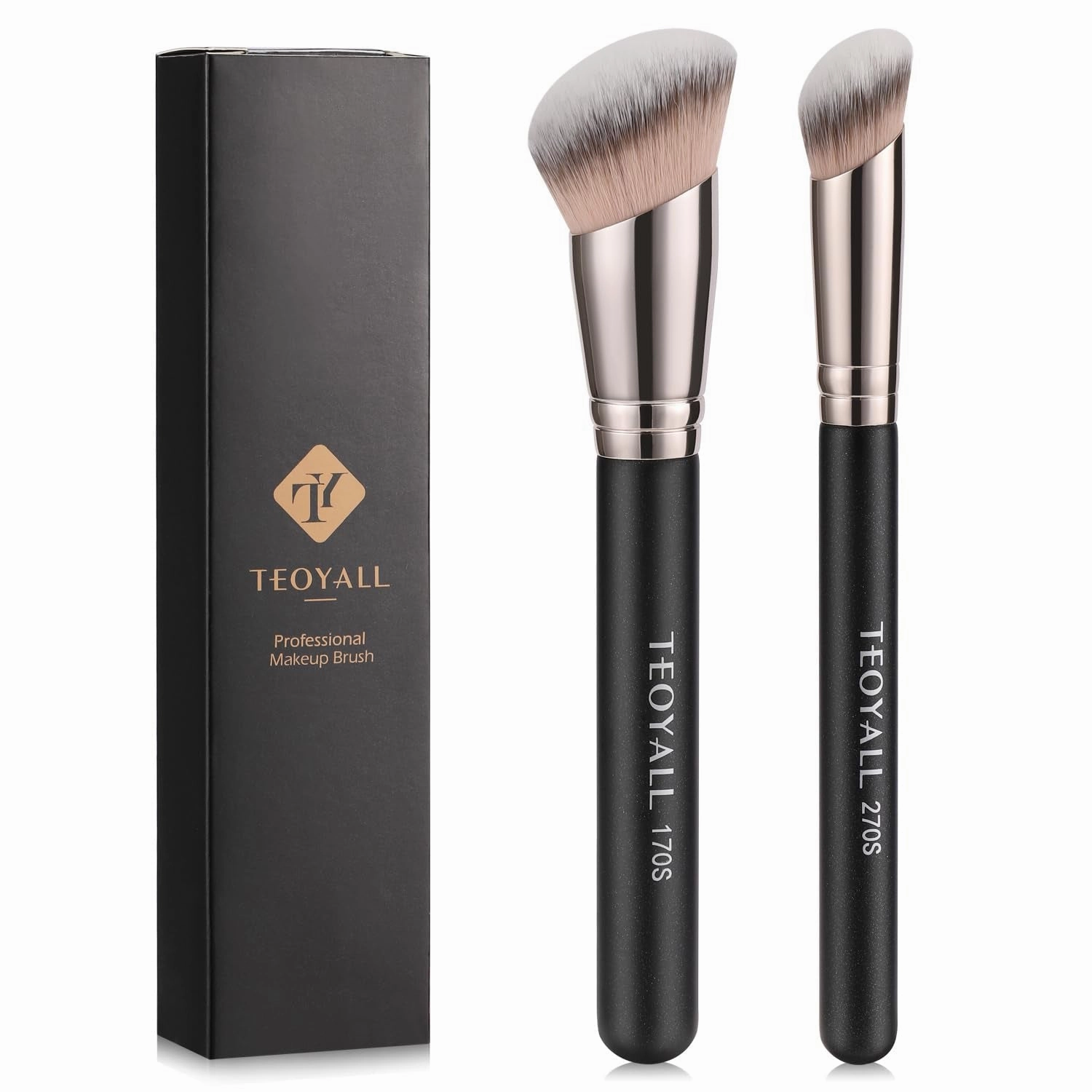 Foundation Contour Conceal Brush Set, 3PCS Angled Synthetic Kabuki Brush for Blending Setting Buffing with Liquid, Cream and Powder Cosmetic (170S/270S/370S)