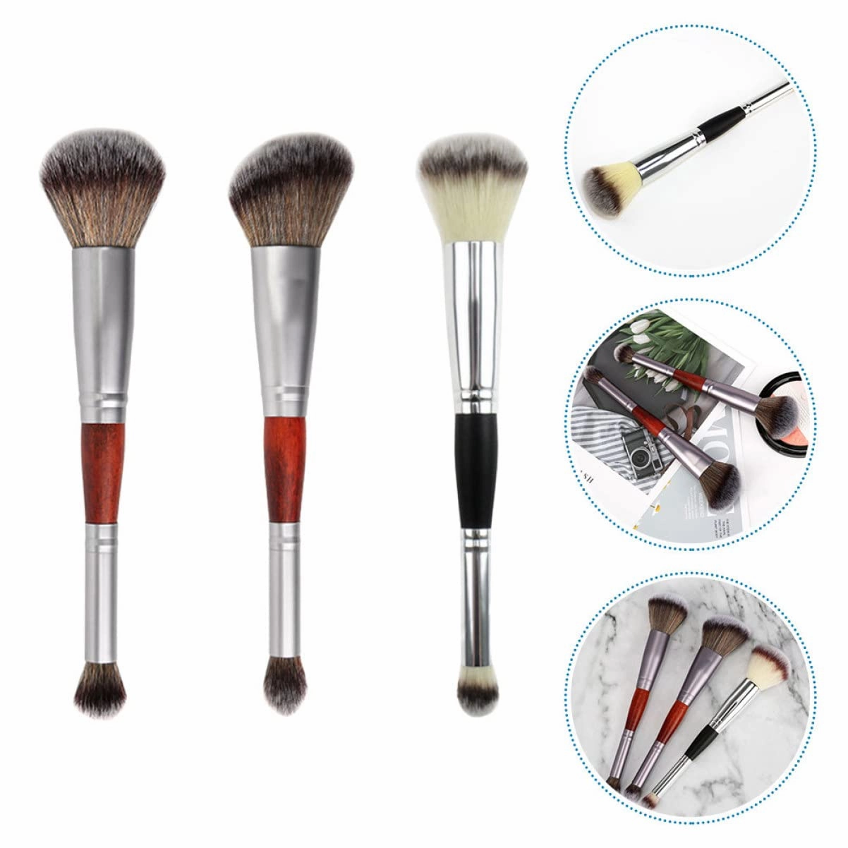 FRCOLOR 9pcs Dual-ended Makeup Brush Professional Eyeshadow Applicator Blush Brush for Salon Home Use Compact Travel Materials Easy to Carry