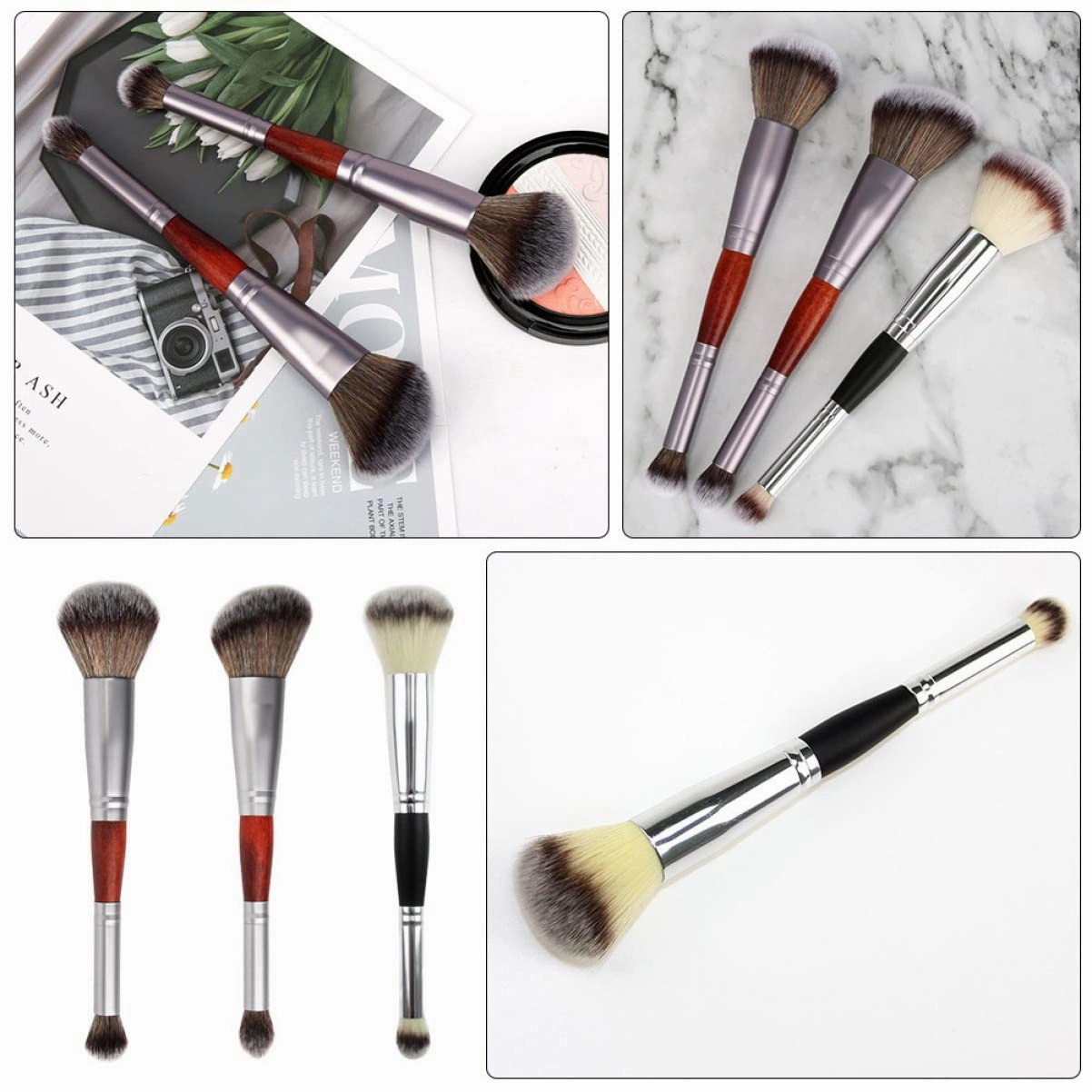 FRCOLOR 9pcs Dual-ended Makeup Brush Professional Eyeshadow Applicator Blush Brush for Salon Home Use Compact Travel Materials Easy to Carry