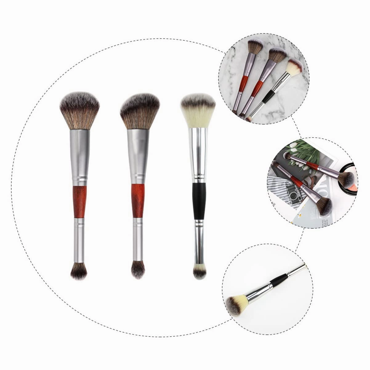 FRCOLOR 9pcs Dual-ended Makeup Brush Professional Eyeshadow Applicator Blush Brush for Salon Home Use Compact Travel Materials Easy to Carry