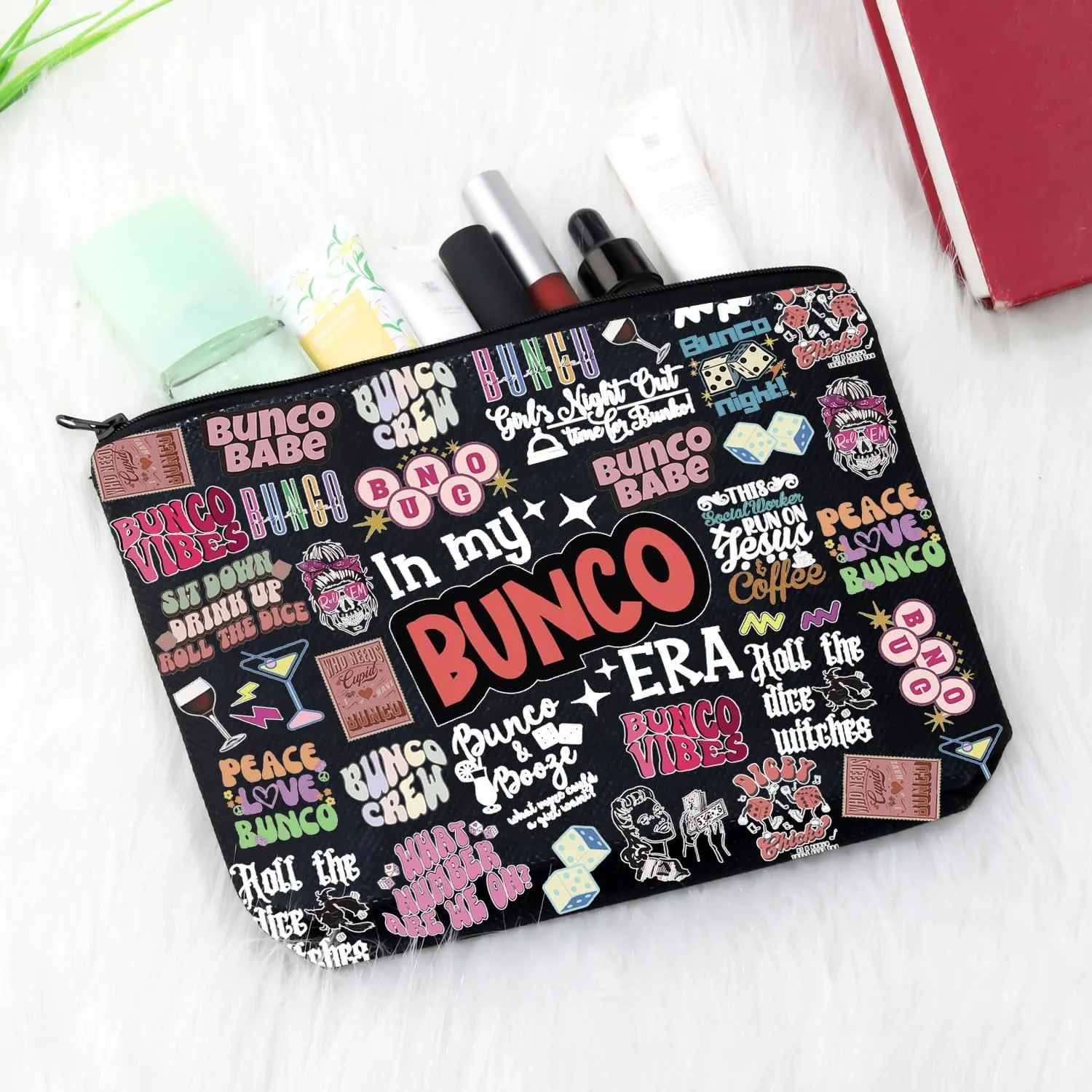 GJTIM Night Out Gift Gambling Lover Gift Game Kit Makeup Bag Dice Game Accessory Bag (BunEra Black)