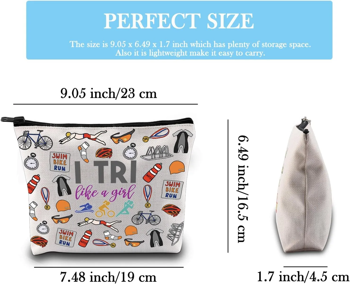 GJTIM Triathlon Gift Swim Bike Run Gift Triathlete Inspirational Zipper Makeup Bag Gift for Triathlon Lover (I Tri Bag)