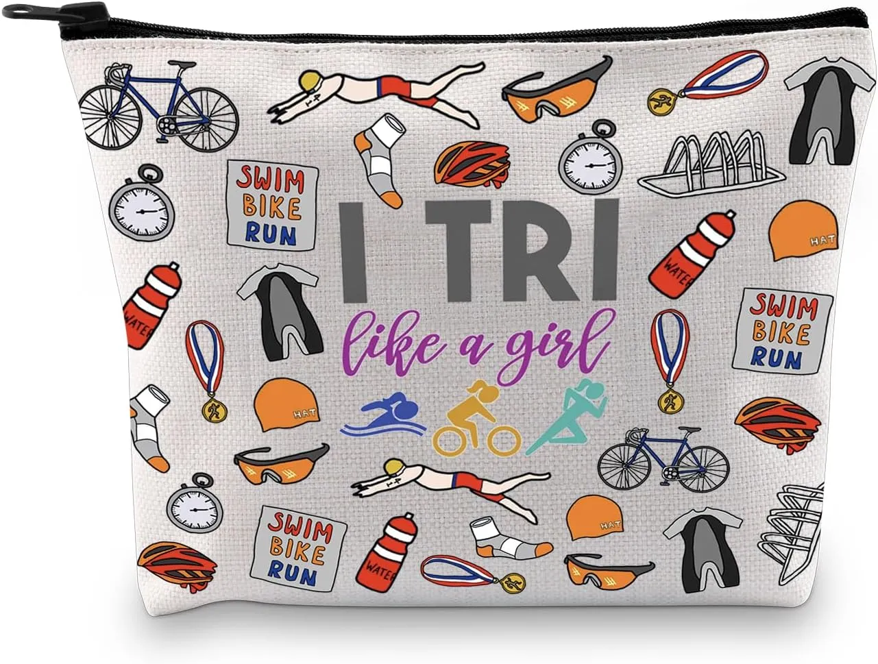 GJTIM Triathlon Gift Swim Bike Run Gift Triathlete Inspirational Zipper Makeup Bag Gift for Triathlon Lover (I Tri Bag)