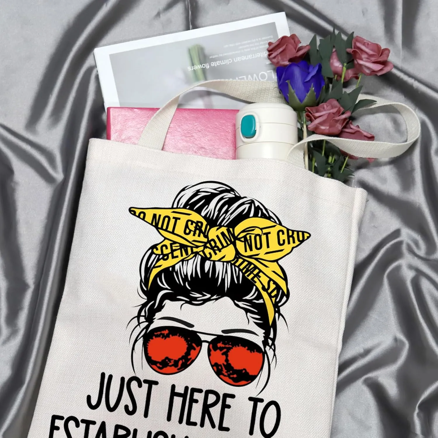 GJTIM True Crime Gift True Crime Junkie Gift Just Here to Establish and Alibi Makeup Bag Gift for Crime Show Fan
