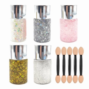 GL-Turelifes Mermaid Sequins Chunky Glitter Liquid Eyeshadow Glitter Body Gel Festival Cosmetic Face Hair Nails Makeup Long Lasting Sparkling 30g (SetA(5 Pcs))