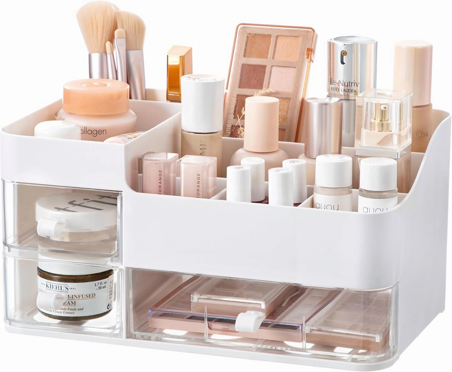 HBlife Makeup Organizer for Vanity Bathroom Organizer Large Skincare Organizers with 3 Drawers Makeup Organizers and Storage Cosmetic Storage, White