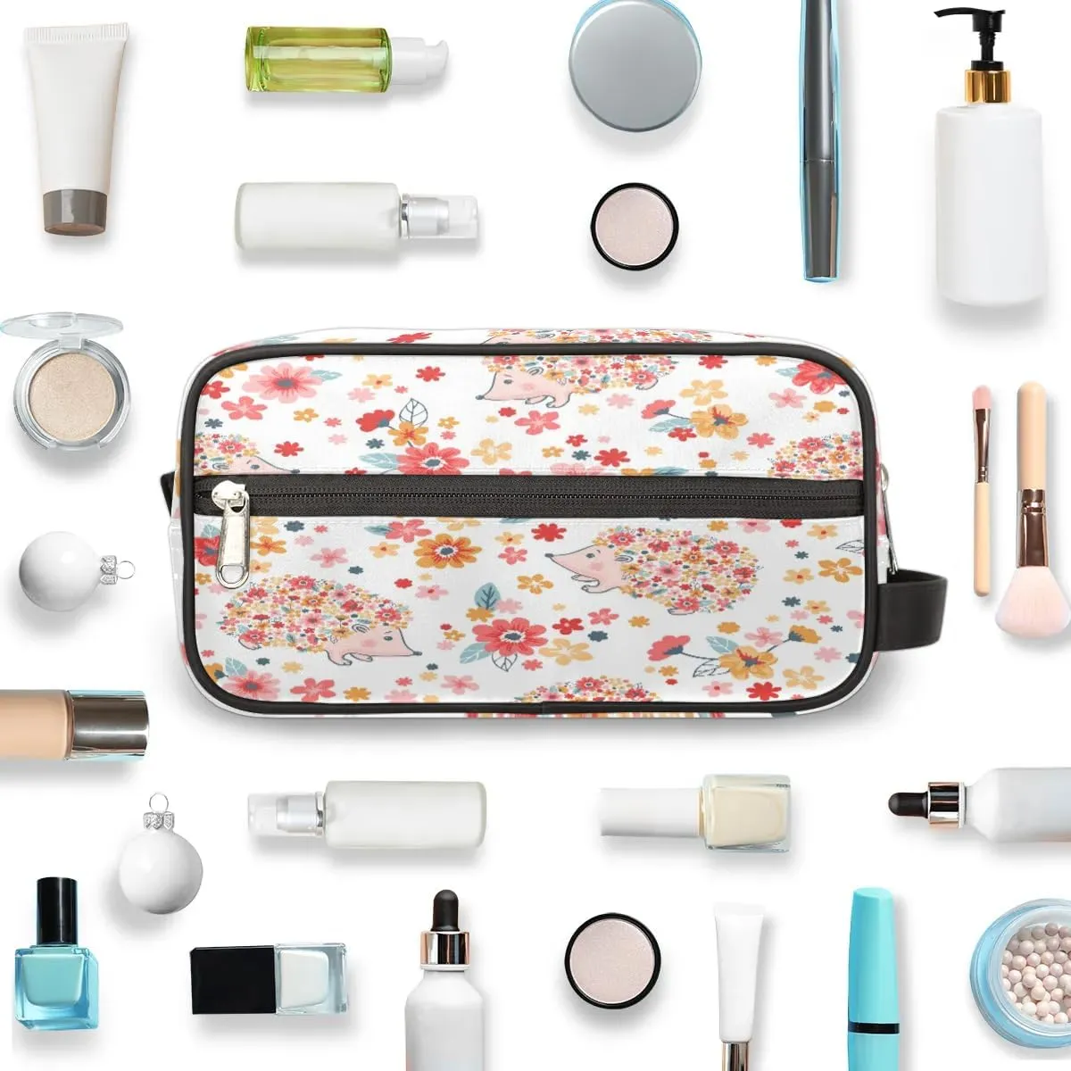 Hedgehogs Pattern Travel Toiletry Bag for Women Men Small Cosmetic Makeup Organizer Water Resistant Shaving Bag Portable Make Up Bag Storage Bags with Handle