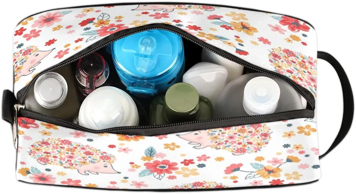 Hedgehogs Pattern Travel Toiletry Bag for Women Men Small Cosmetic Makeup Organizer Water Resistant Shaving Bag Portable Make Up Bag Storage Bags with Handle