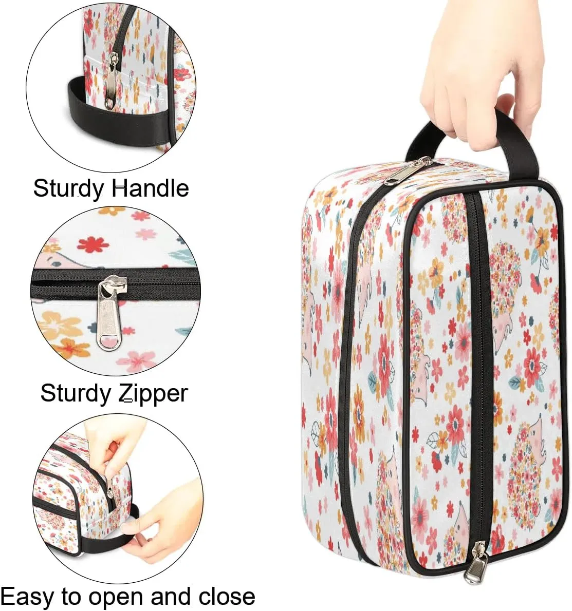 Hedgehogs Pattern Travel Toiletry Bag for Women Men Small Cosmetic Makeup Organizer Water Resistant Shaving Bag Portable Make Up Bag Storage Bags with Handle