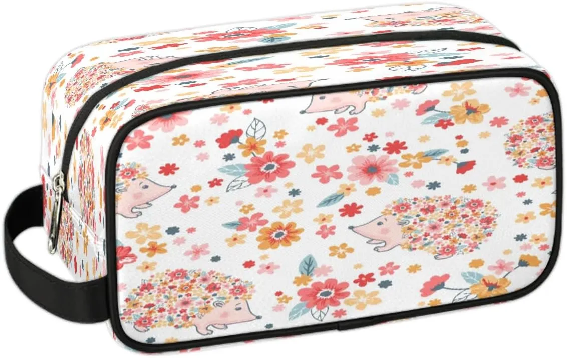 Hedgehogs Pattern Travel Toiletry Bag for Women Men Small Cosmetic Makeup Organizer Water Resistant Shaving Bag Portable Make Up Bag Storage Bags with Handle