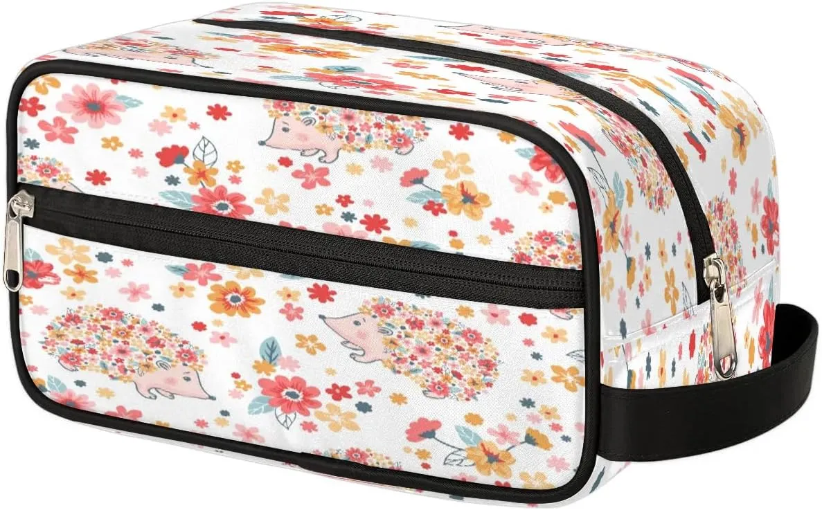 Hedgehogs Pattern Travel Toiletry Bag for Women Men Small Cosmetic Makeup Organizer Water Resistant Shaving Bag Portable Make Up Bag Storage Bags with Handle