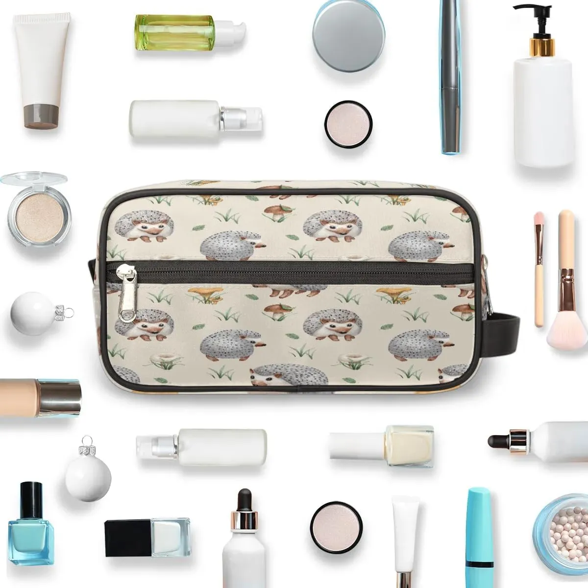 Hedgehogs Travel Toiletry Bag for Women Men Small Cosmetic Makeup Organizer Water Resistant Shaving Bag Portable Make Up Bag Storage Bags with Handle