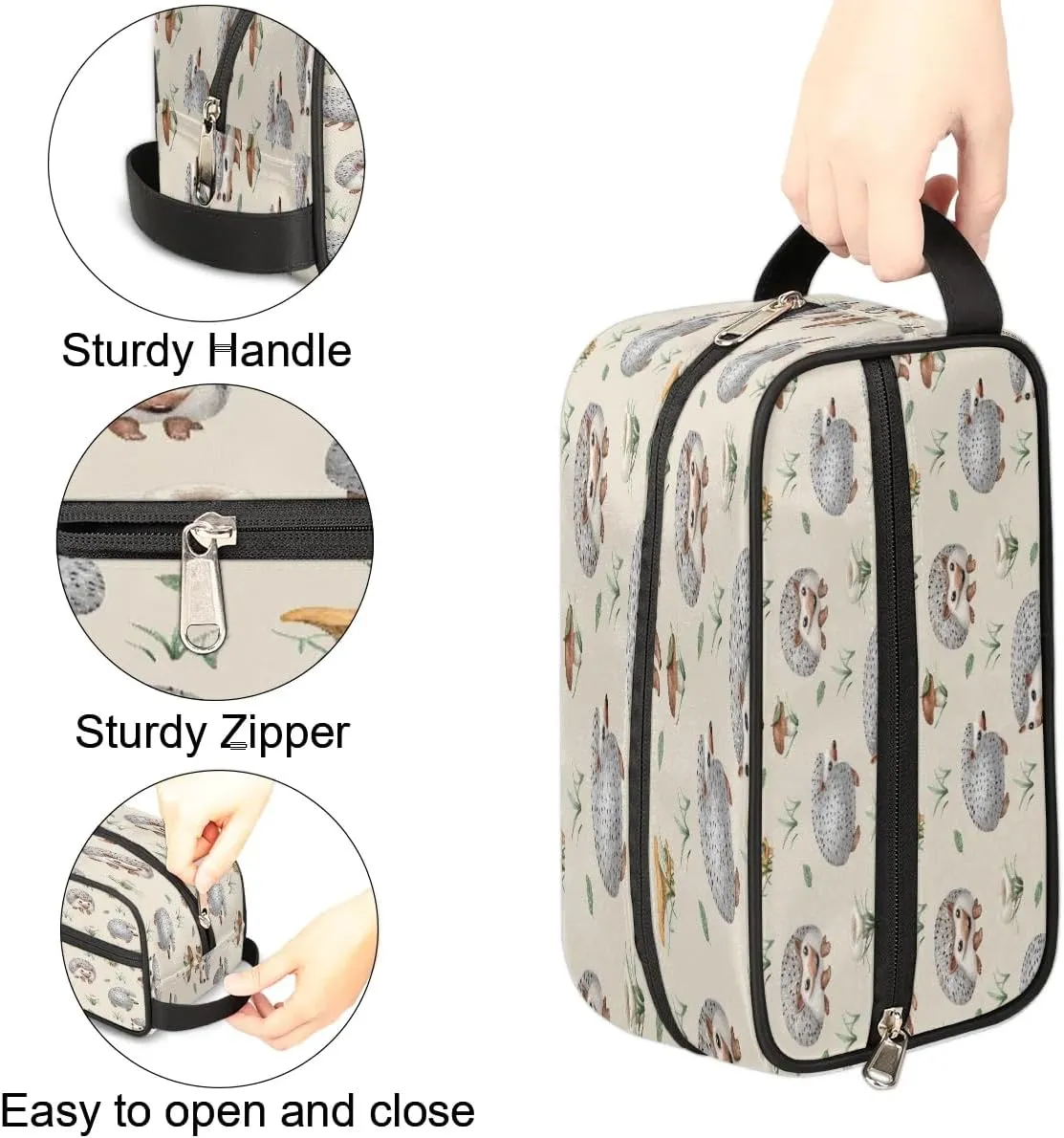 Hedgehogs Travel Toiletry Bag for Women Men Small Cosmetic Makeup Organizer Water Resistant Shaving Bag Portable Make Up Bag Storage Bags with Handle
