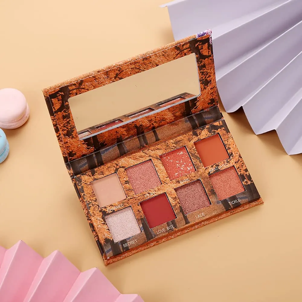 Highly Pigmented Eyeshadow Palette , 8 Colors Mini Matte Shimmer Metallic Eyeshadow Pallet Long Lasting Blendable Natural Colors Waterproof Make Up Eye Shadows Cosmetics Gift Kit-Great for Travel (FAWN)
