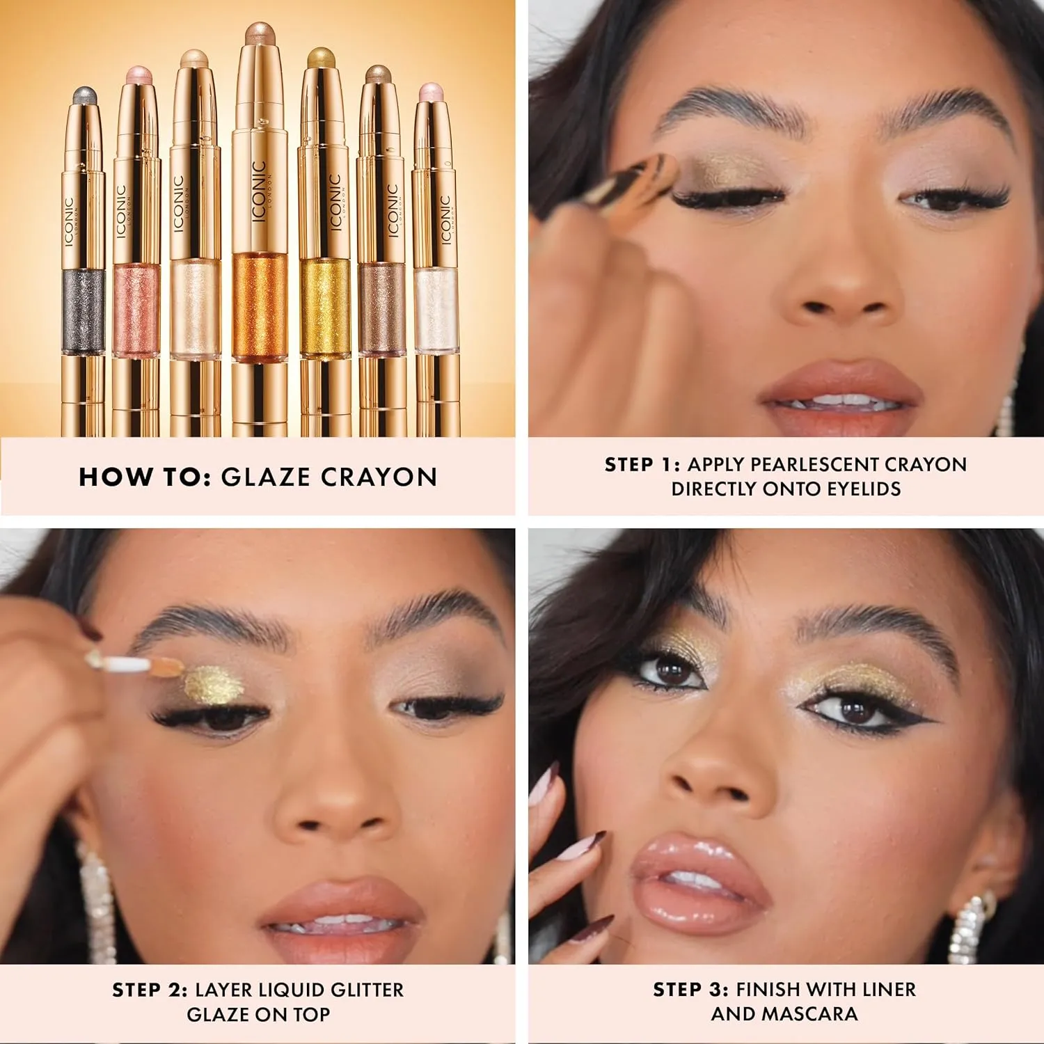 ICONIC LONDON Glaze Crayon | Dual Ended Eyeshadow Stick for Sparkling, Wet-Look Glazed Effect, Cruelty Free, Vegan Makeup