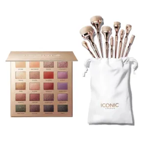 ICONIC LONDON HD Blend Complete Set and Desk to Dance Eyeshadow Palette | 20 Shades of Shimmer with 9 Premium Makeup Brushes