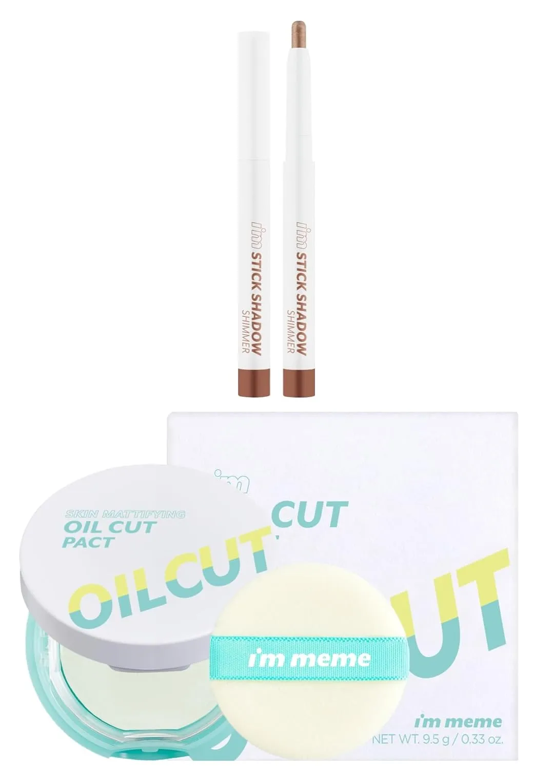I'M MEME Eyeshadow Stick - I'm Stick Shadow Shimmer 005 Taupe Trinket, 0.03 Oz   Compact - Oil Cut Pact, 0.34 Oz Bundle
