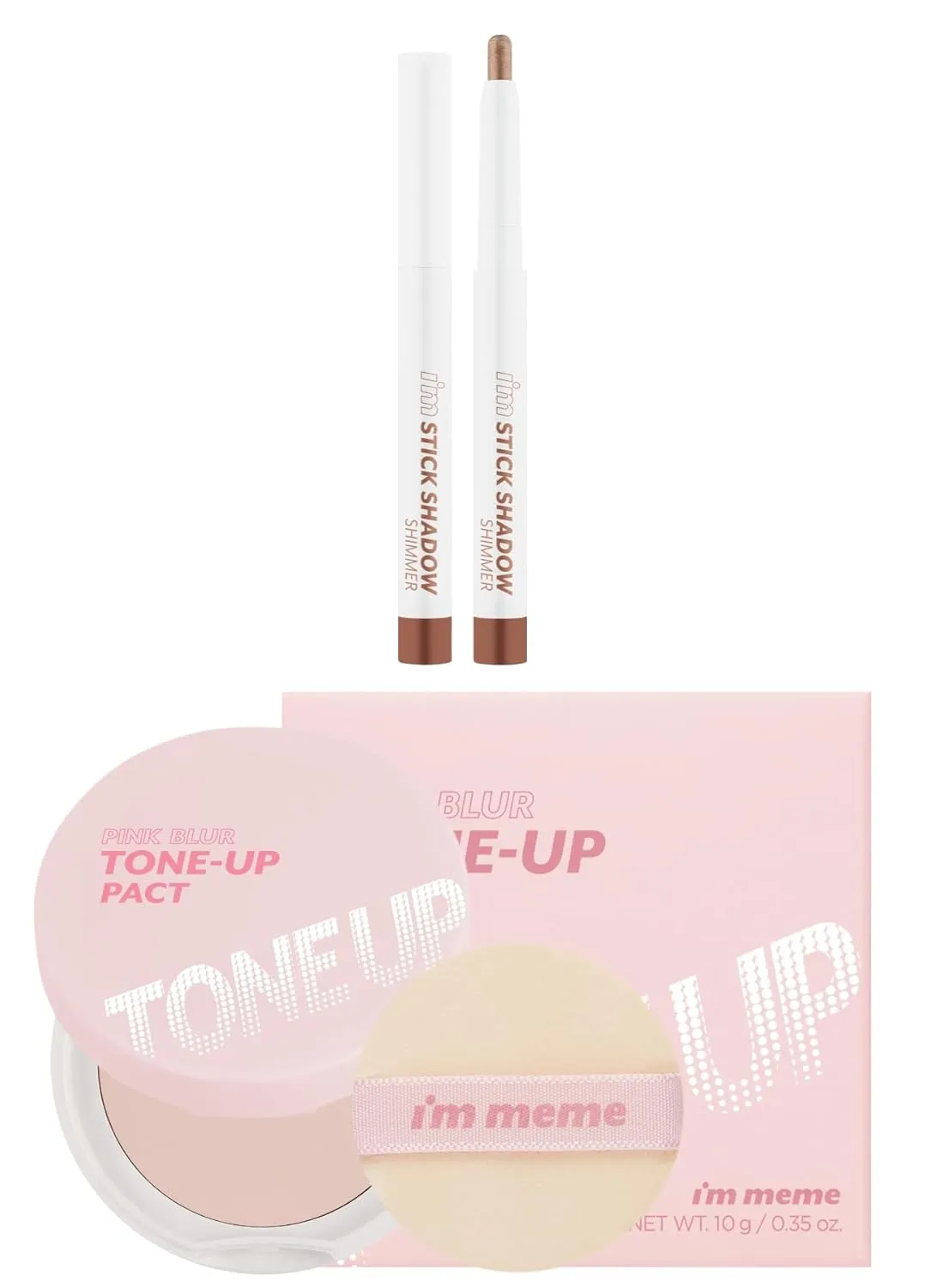 I'M MEME Eyeshadow Stick - I'm Stick Shadow Shimmer 005 Taupe Trinket, 0.03 Oz   Compact - Tone-up Pact, 0.35 Oz Bundle