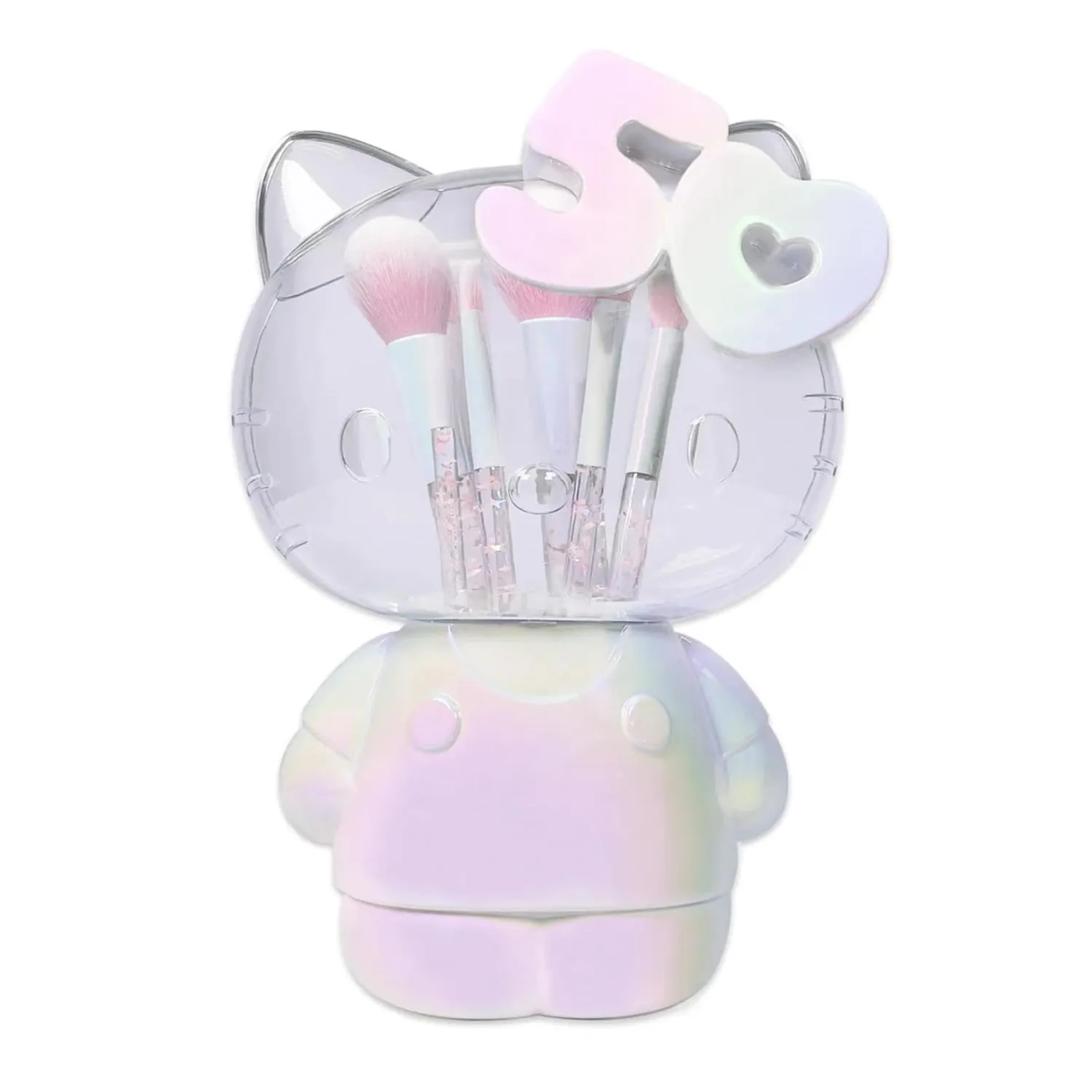 Impressions Vanity Hello Kitty 6 PCs Makeup Brush Set with Holder Organizer, Glitter Handles Super Soft Makeup Brushes for Face Powder, Foundation, Eye Shadow and Liner Application (Iridescent)