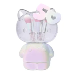 Impressions Vanity Hello Kitty 6 PCs Makeup Brush Set with Holder Organizer, Glitter Handles Super Soft Makeup Brushes for Face Powder, Foundation, Eye Shadow and Liner Application (Iridescent)