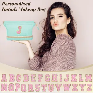 Initial Travel Makeup Bag for Women, Personalized Gift Large Double Layer Make Up Gift Cute Cosmetic Bag for Girl Makeup Pouch Wide-open Roomy Makeup Travel Bags Birthday Gifts for Her Green - A