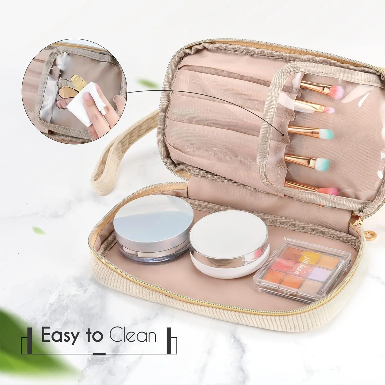 Initial Travel Makeup Bag for Women, Personalized Gift Large Double Layer Make Up Gift Cute Cosmetic Bag for Girl Makeup Pouch Wide-open Roomy Makeup Travel Bags Birthday Gifts for Her Green - A