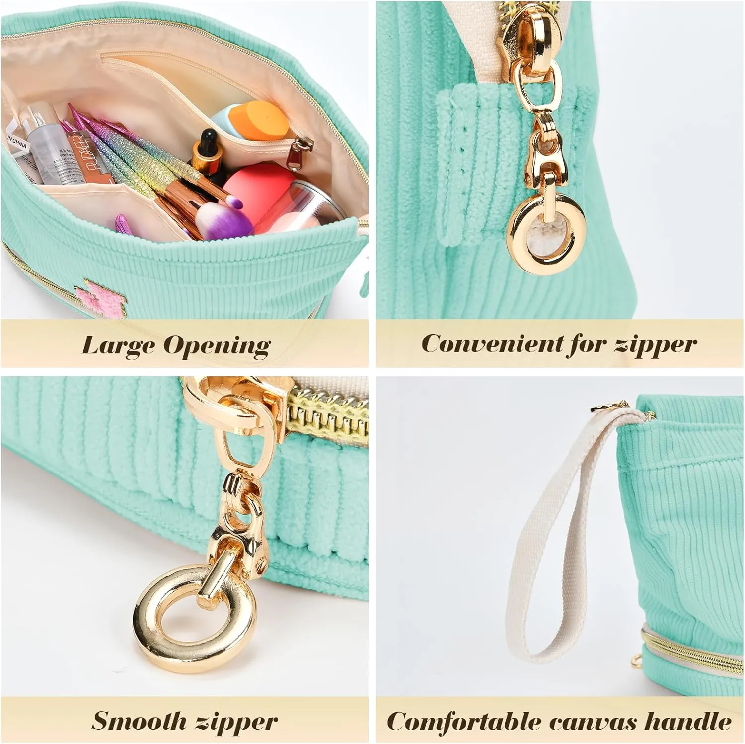 Initial Travel Makeup Bag for Women, Personalized Gift Large Double Layer Make Up Gift Cute Cosmetic Bag for Girl Makeup Pouch Wide-open Roomy Makeup Travel Bags Birthday Gifts for Her Green - A
